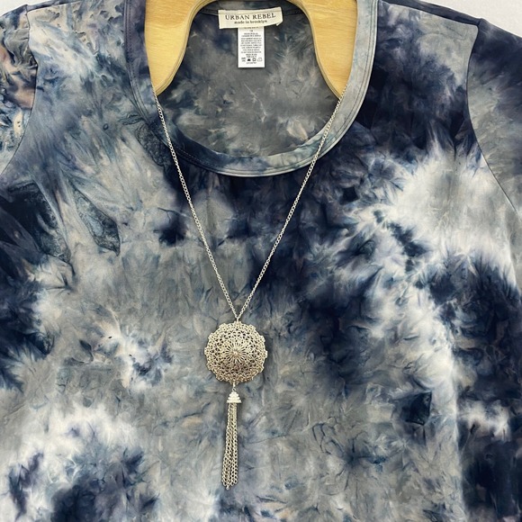 Urban Rebel Tops - Urban Rebel Tie‎ Dye T-Shirt Short Sleeve Casual Top  1X Blue Gray